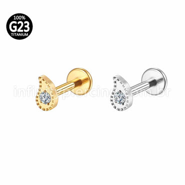 Piercing Labret Titânio Gota Zircônia Cravejada