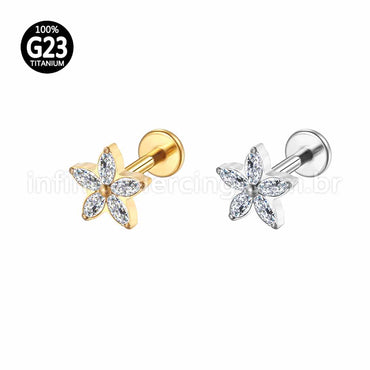 Piercing Labret Titânio Flor Zircônia Cravejada