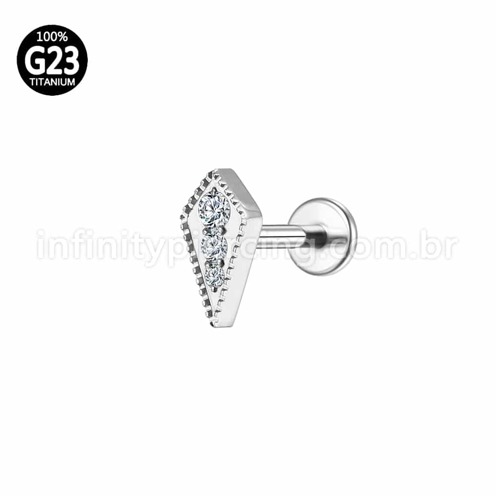 Piercing Labret Titânio Modelo Gravatinha Zircônia