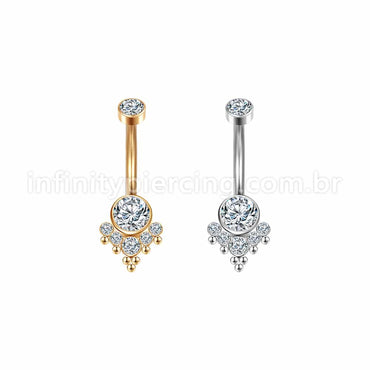 Piercing Banana Aço Cirúrgico Indiano 7 Zircônias Cravada