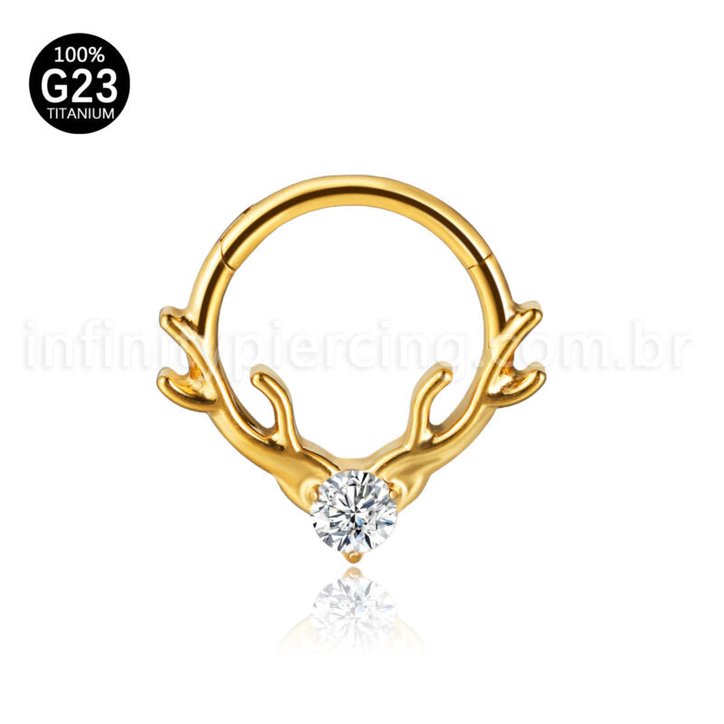 Piercing Argola Titânio Chifre De Alce Zircônia Cravejada