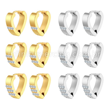 Argola V Aço Inoxidável Linhas Strass