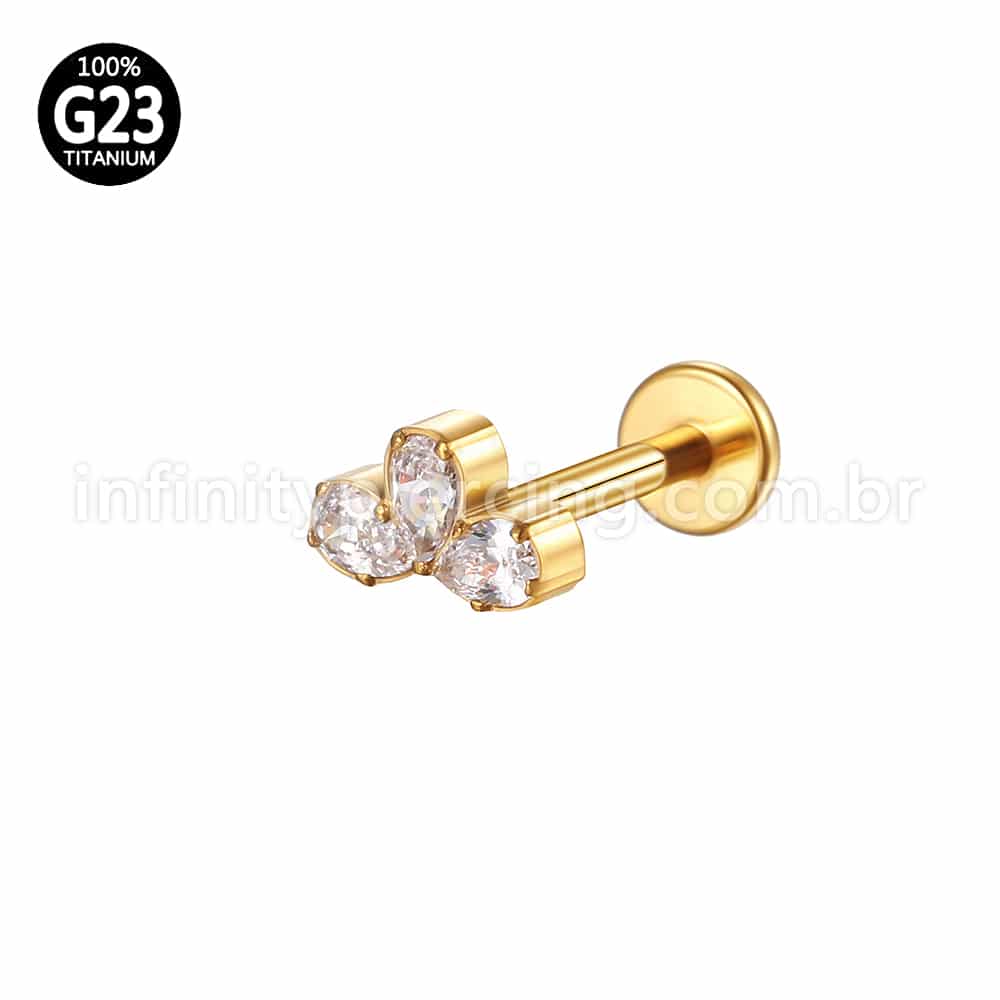 Piercing Labret Titânio Três Zircônias Cravejada