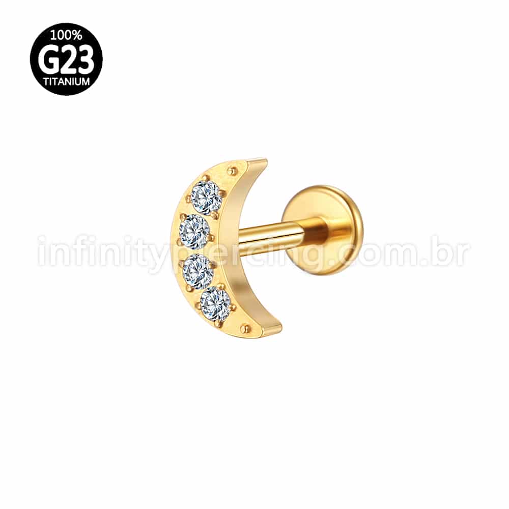 Piercing Labret Titânio Lua 4 Zircônias