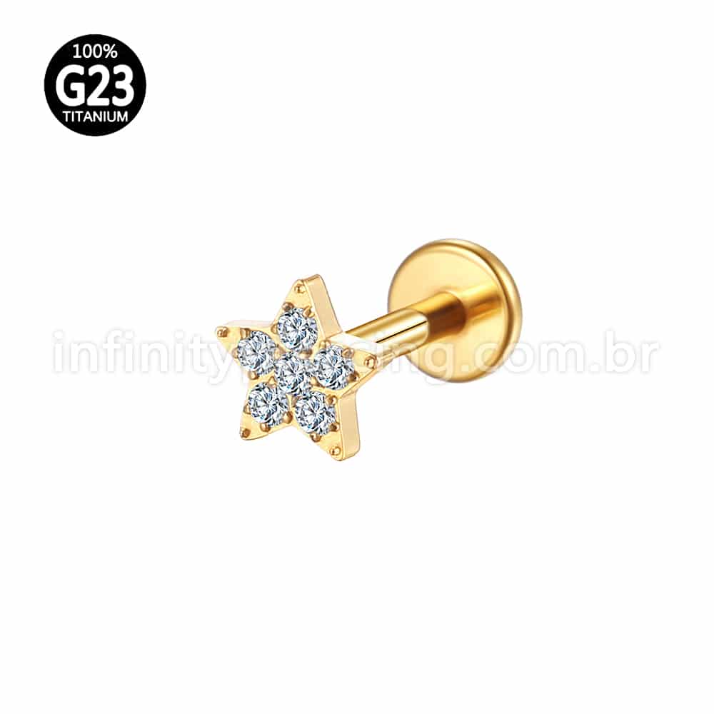 Piercing Labret Titânio Estrela Zircônia