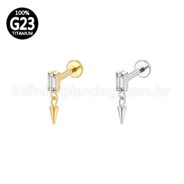 Piercing Labret Titânio Retângulo Com Pingente Spike
