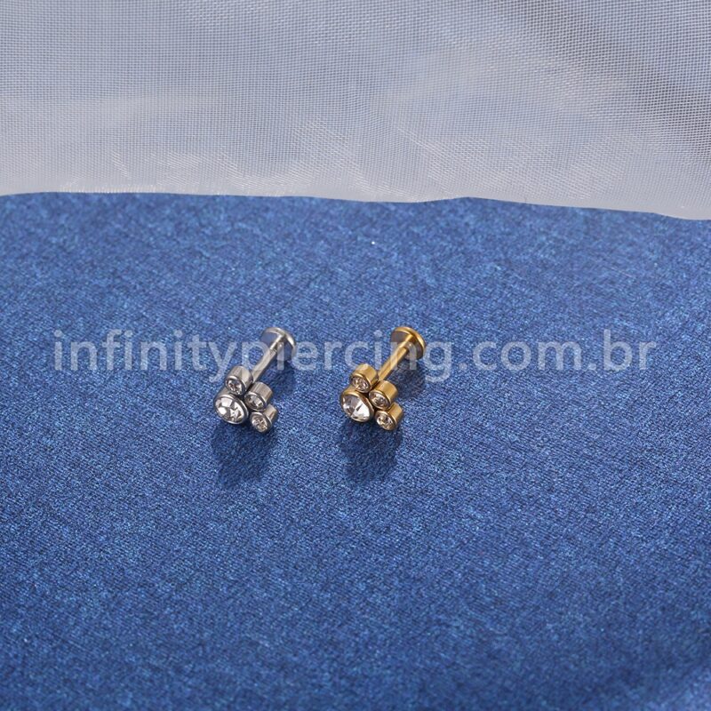 Piercing Labret Aço Cirúrgico Pedras Zircônia