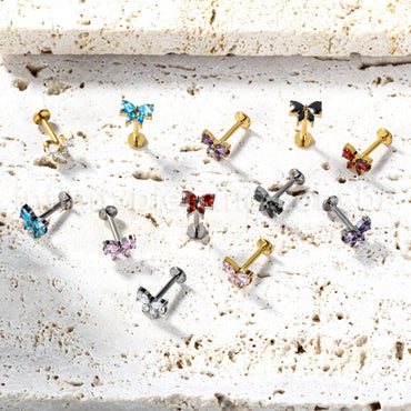 Piercing Labret Titânio Laço Zircônia Cravejada