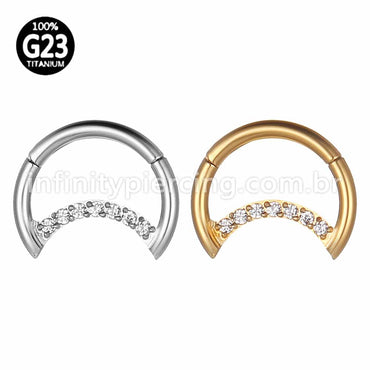 Piercing Titânio Segmento Articulado Lua Zircônia Cravejada