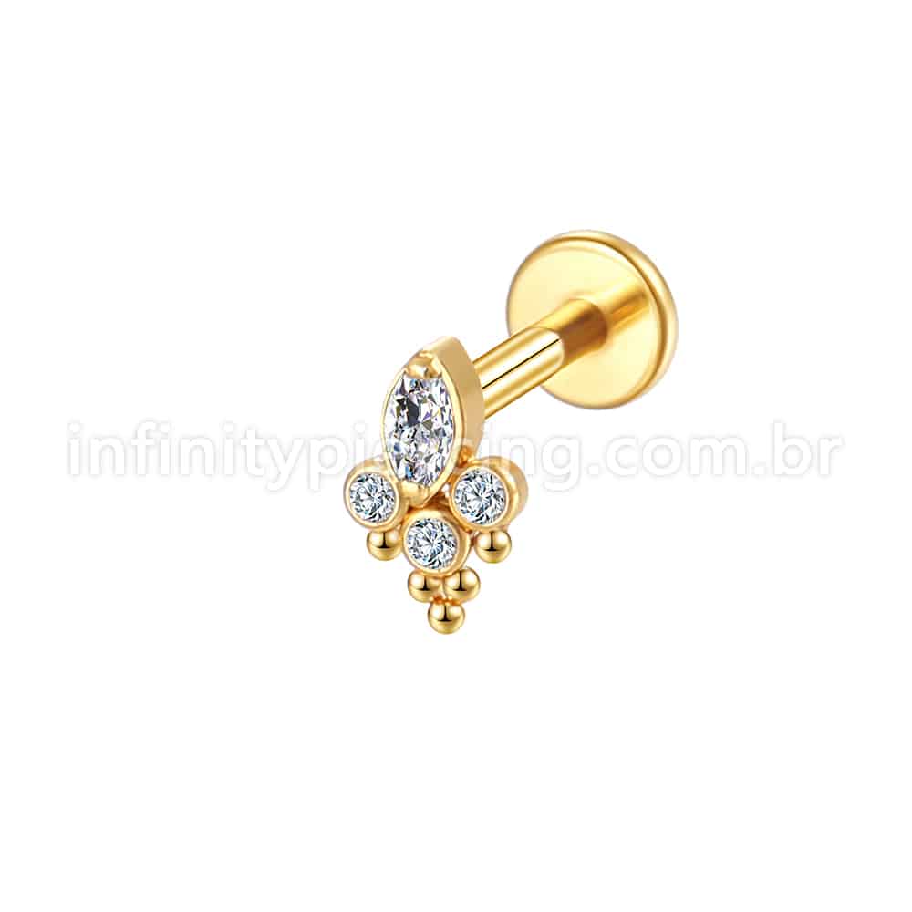 Piercing Labret Aço Cirúrgico Indiano Zircônia Cravada