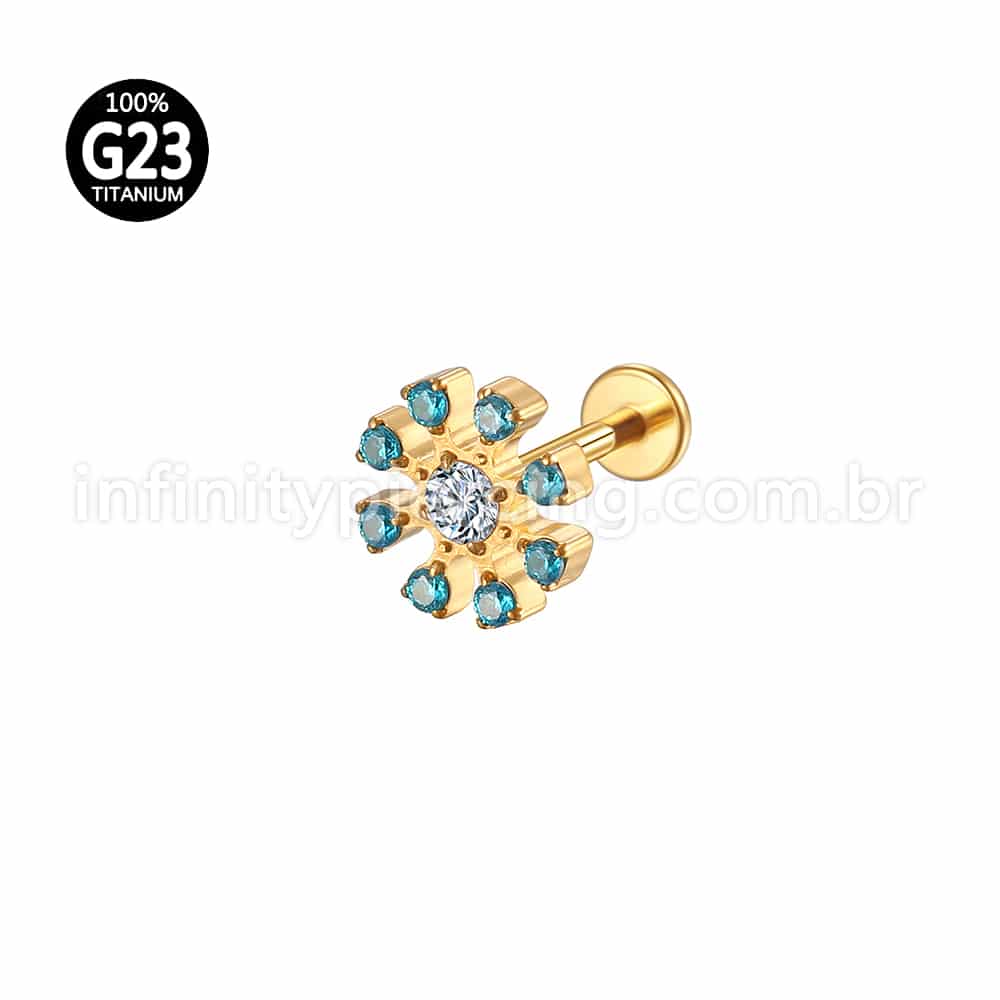 Piercing Labret Titânio Flor Azul