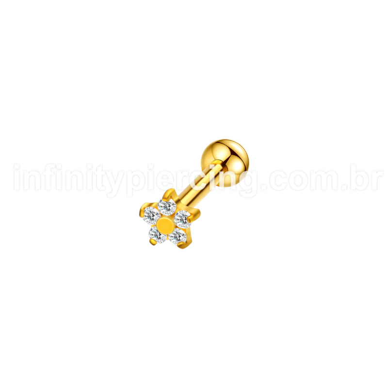 Piercing Barbell Aço Cirúrgico Flor Zircônia