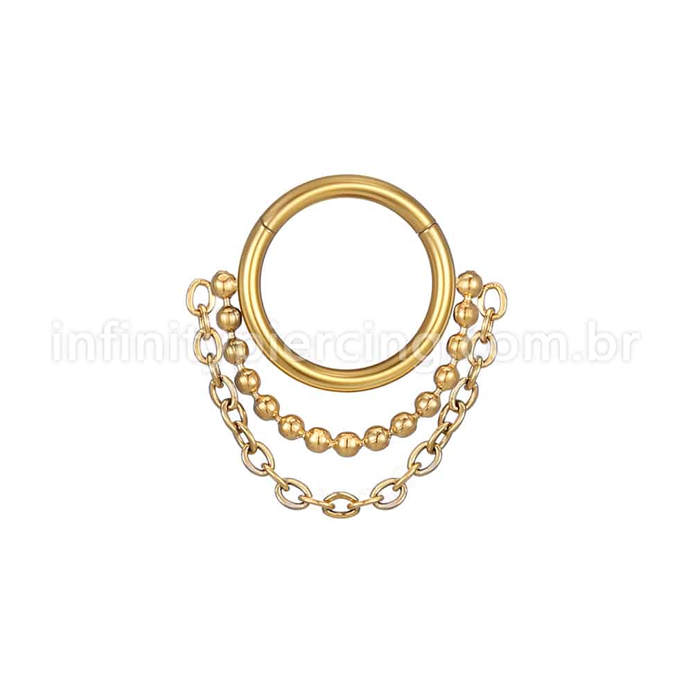 Piercing Argola Aço Cirúrgico Segmento Articulado Com Correntinhas