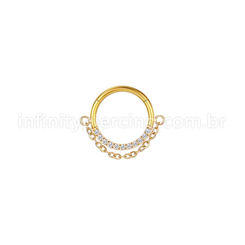 Piercing Argola Aço Cirúrgico Segmento Articulado Zircônia Lateral Corrente