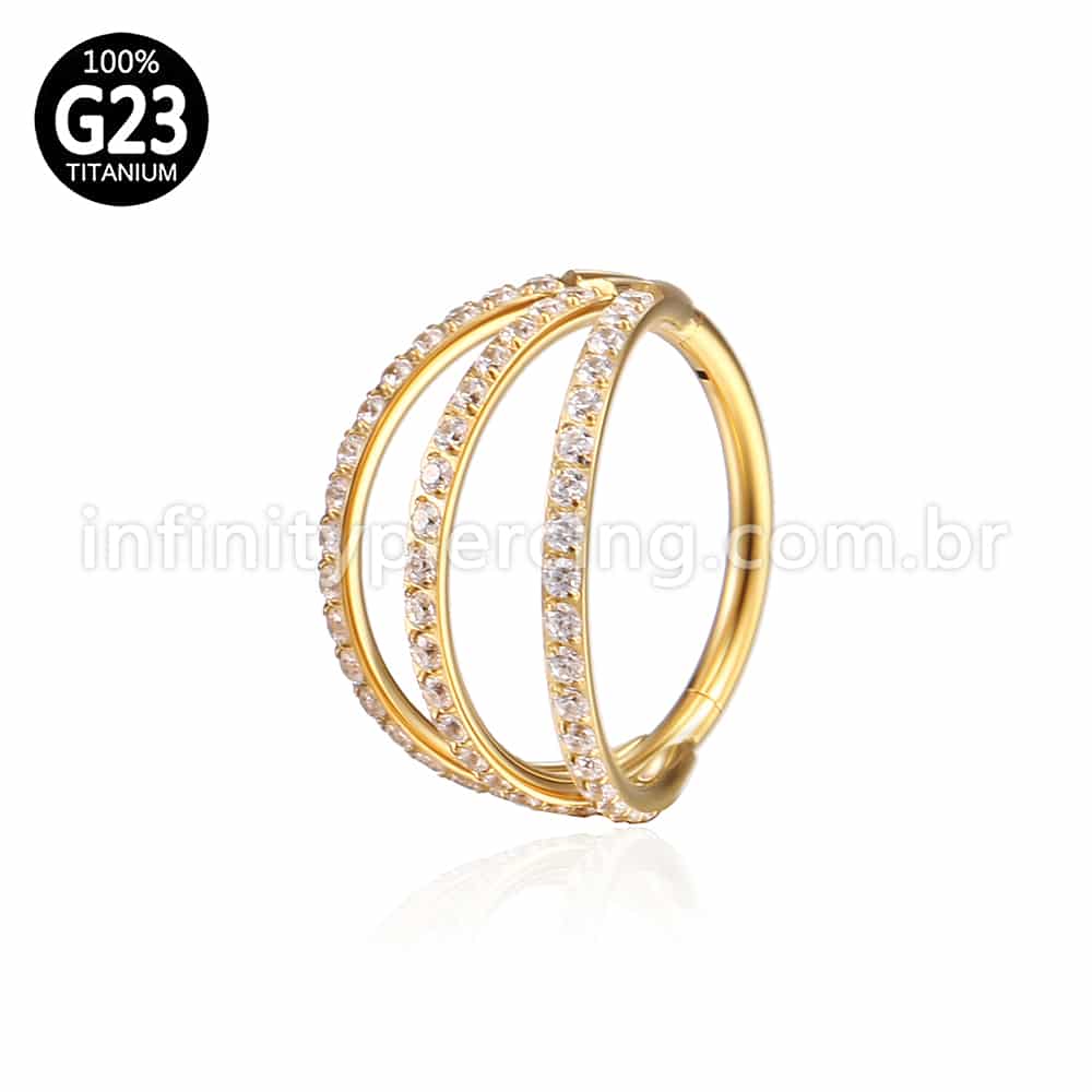 Piercing Argola 3 Fileiras Segmento Articulado Titânio Zircônia Cravejada