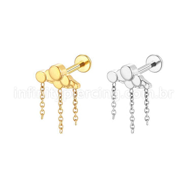 Piercing Labret Aço Cirúrgico Nuvem Com Mini Correntes