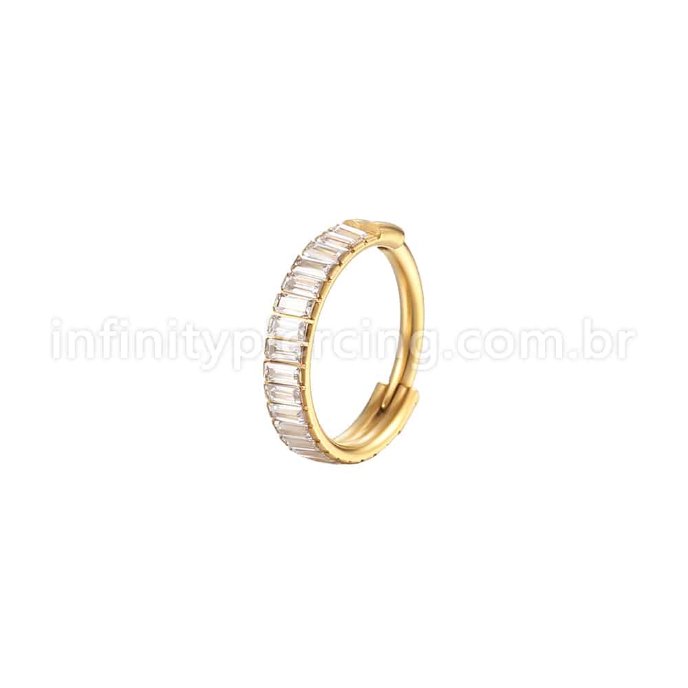Piercing Argola Aço Cirúrgico Segmento Articulado Zircônias Retangulares