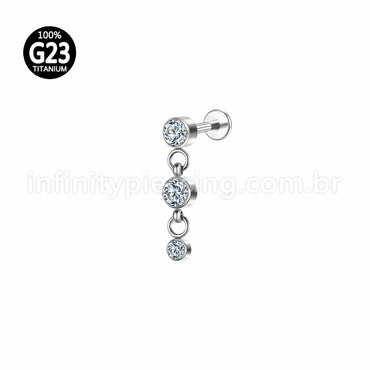 Piercing Labret Titânio Pingente 3 Zircônias