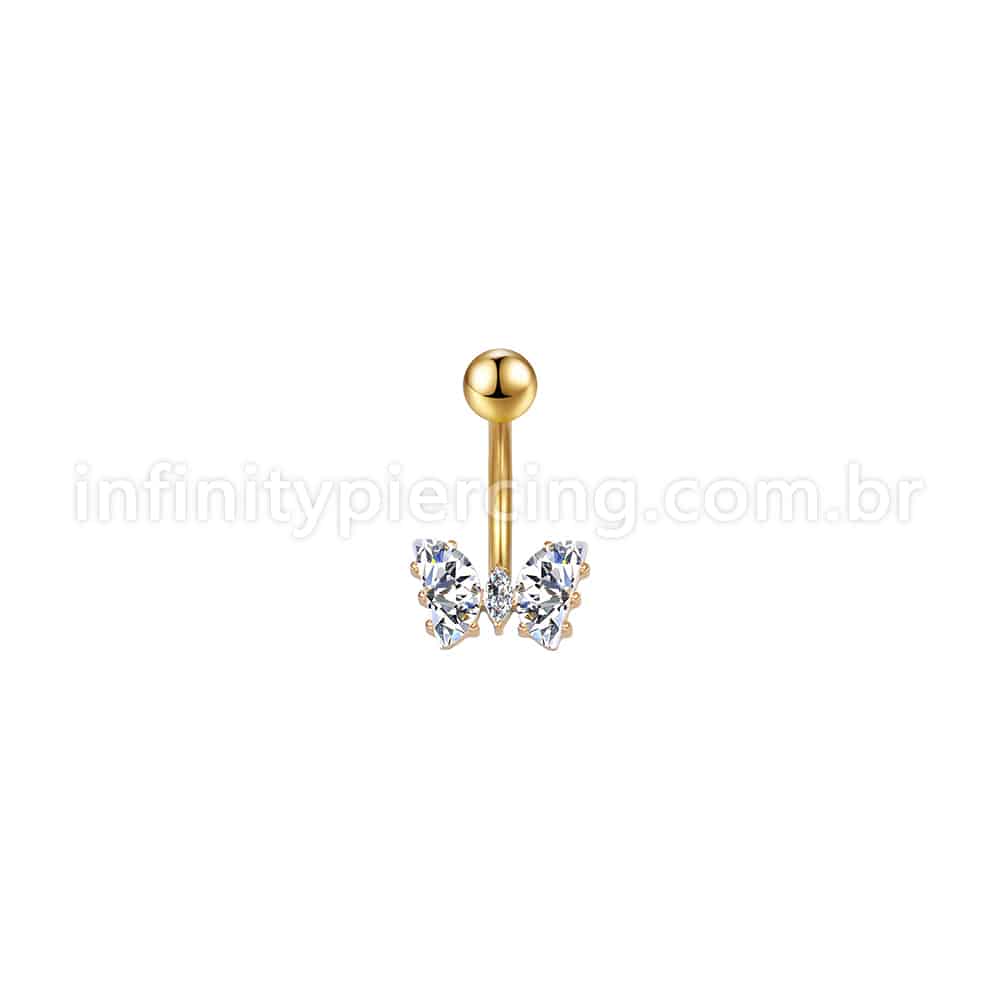 Piercing Aço Cirúrgico Banana Borboleta Zircônia Cravejada