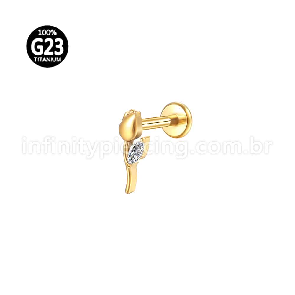 Piercing Labret Titânio Rosa Zircônia