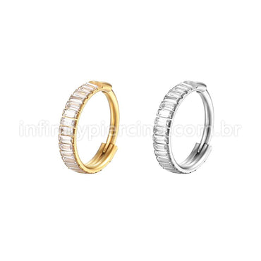 Piercing Argola Aço Cirúrgico Segmento Articulado Zircônias Retangulares