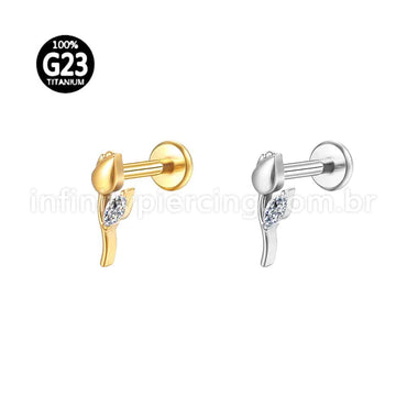 Piercing Labret Titânio Rosa Zircônia