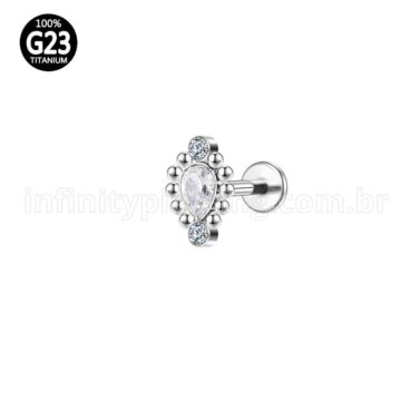 Piercing Labret Titânio Rosca Interna Indiano Gota Zircônia Cravejada