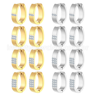 Argola Aço Inoxidável Oval Detalhe Strass