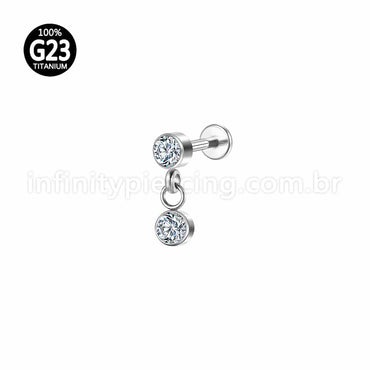 Piercing Labret Titânio Pingente 2 Zircônias