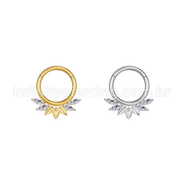 Piercing Argola Aço Cirúrgico Segmento Articulado 4 Pedras Zircônia Cravejada