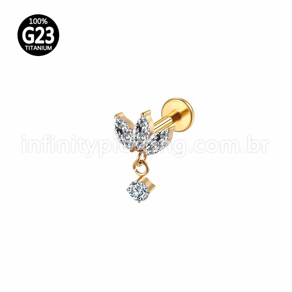 Piercing Labret Titânio Trio Com Pingente Zircônia