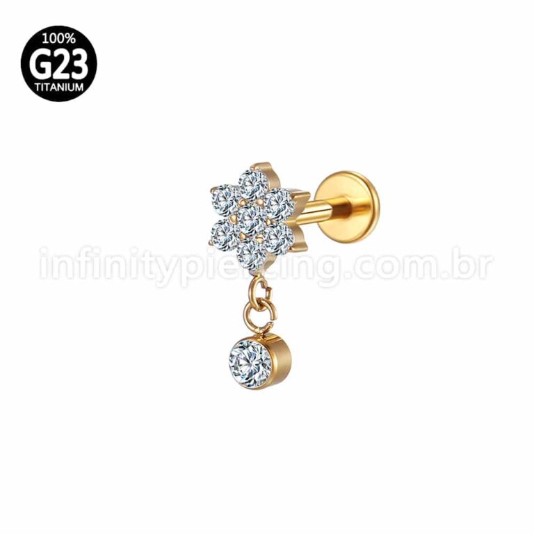 Piercing Labret Titânio Flor Com Pingente Zircônia
