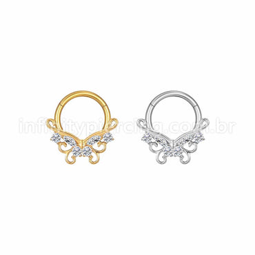 Piercing Argola Aço Cirúrgico Borboleta Zircônia
