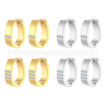 Argola Aço Inoxidável Oval Linhas Zircônia