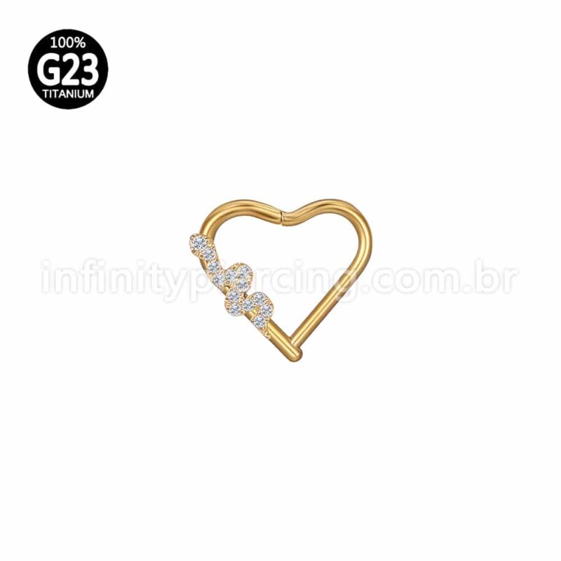 Piercing Coração Titânio Segmento Articulado Cobra Zircônia Cravejada