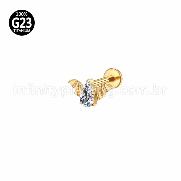 Piercing Labret Titânio Morcego Zircônia Cravejada Gota