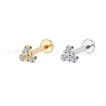 Piercing Labret Aço Cirúrgico Triângulo 3 Zircônia