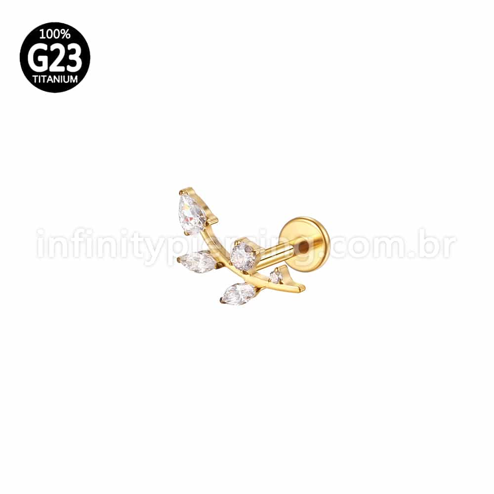 Piercing Labret Titânio Galho Zircônia