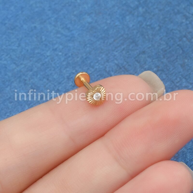Piercing Labret Aço Cirúrgico Coração Com Detalhes 1 Zircônia