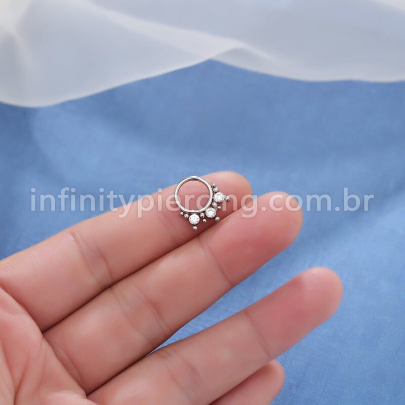 Piercing Argola Titânio Segmento Articulado Indiano Zircônia