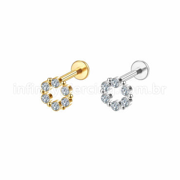 Piercing Labret Aço Cirúrgico Redondo 6 Zircônia