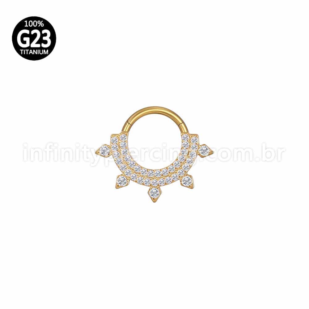 Piercing Argola Titânio Segmento Articulado Dupla Fileira Zircônia Detalhes