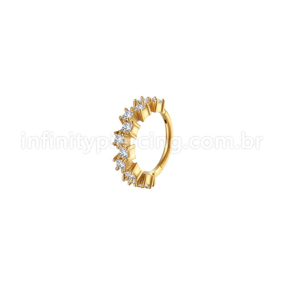 Piercing Argola Aço Cirúrgico Segmento Articulado Quadrado Zircônias Cravejadas