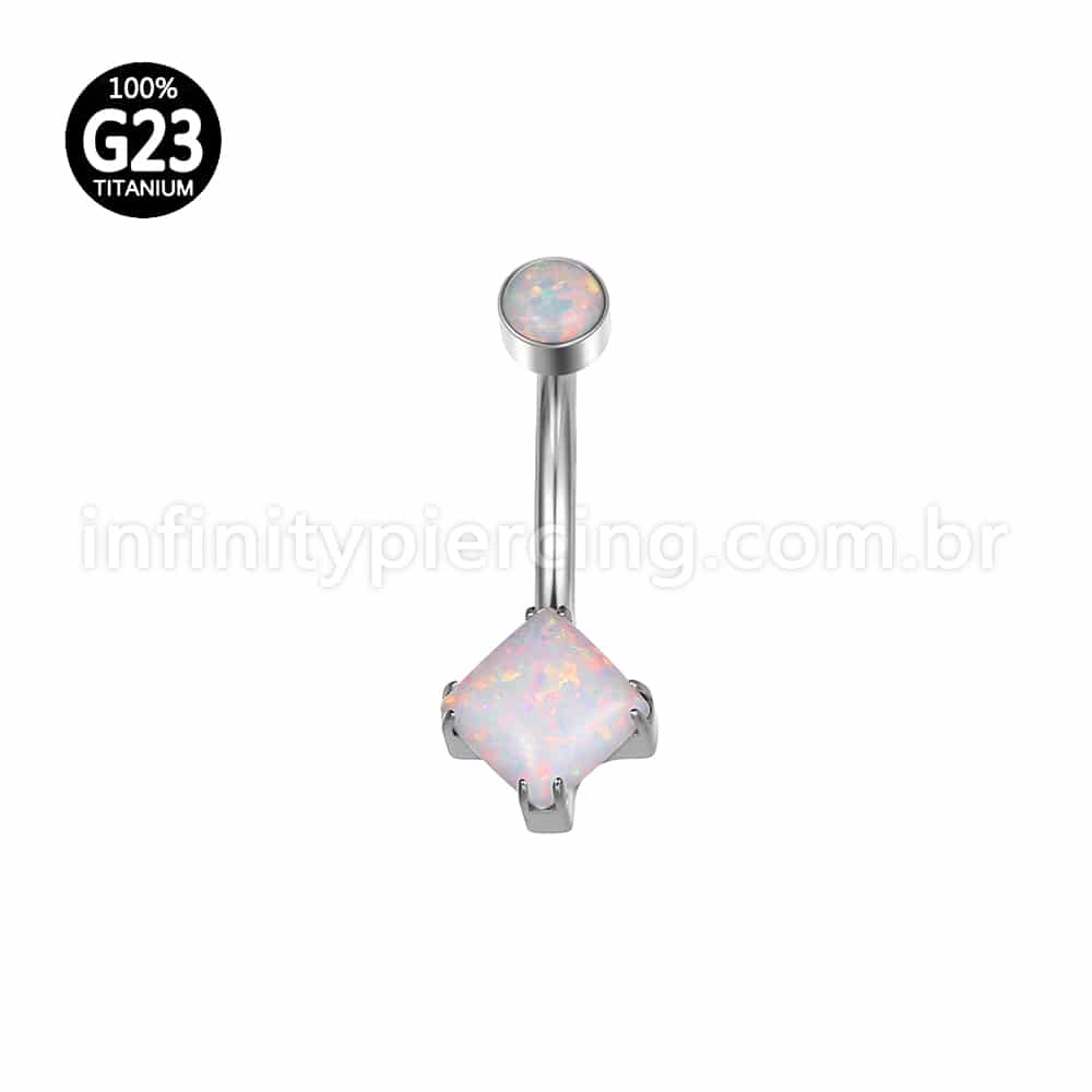 Piercing Banana Titânio Opala Quadrada