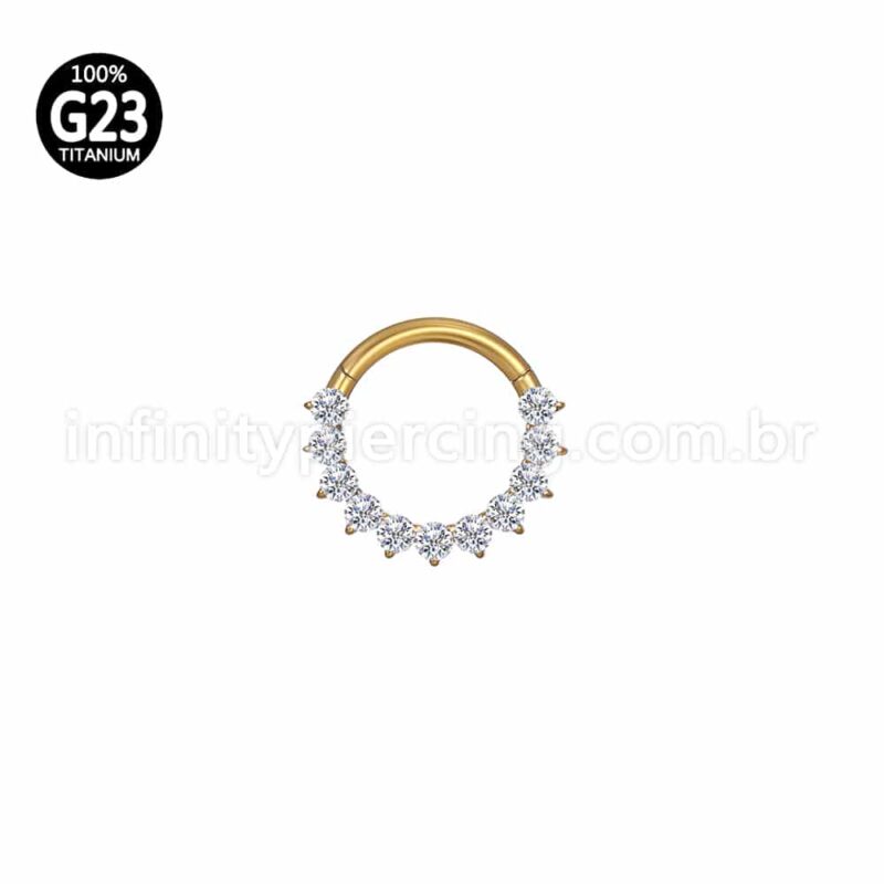 Piercing Argola Titânio Segmento Articulado Zircônia Cravejada Lateral