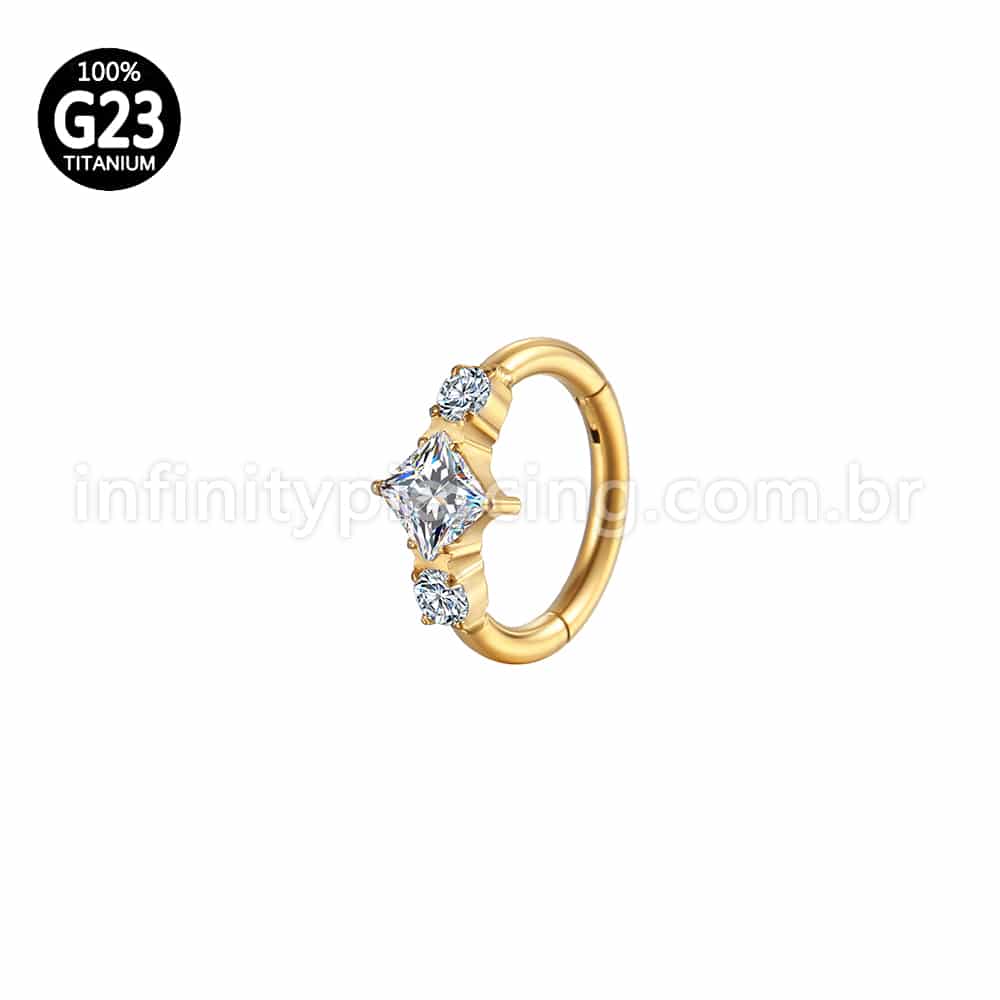 Piercing Argola Titânio LOSANGO/REDONDO ZIRCÔNIAS CRAVEJADAS