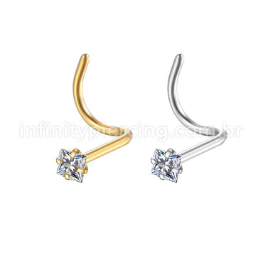 Piercing Nostril Aço Cirúrgico Zircônia Cravejada Quadrada