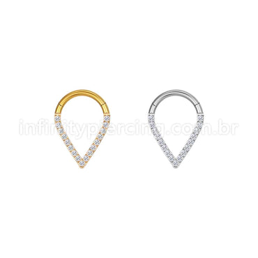 Piercing Argola V Aço Cirúrgico Zircônia Cravejada