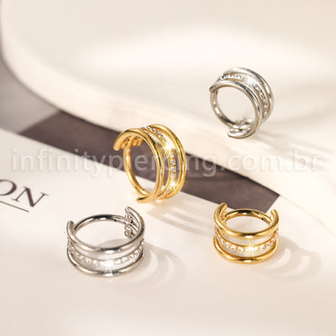 Piercing Argola Titânio Segmento Articulado 1 Fileira Zircônia / 2 Fileiras Lisas