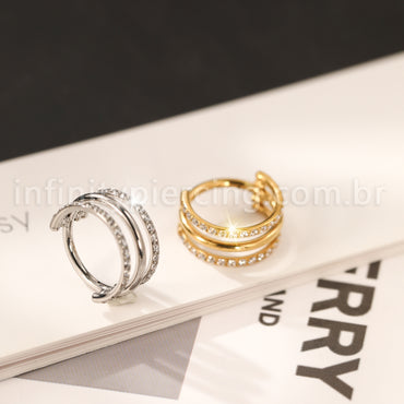 Piercing Argola Titânio Segmento Articulado 1 Fileira Lisa / 2 fileiras Zircônia